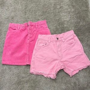 Pink Brandy Melville shorts & corduroy skirt